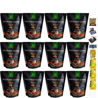 Arabica Roasted Snack Delicious Healthy Wuttitham Instant Black Coffee Mix 8 in 1 Vegan Snack 15 Sachets/Pack Set 12 By Beautygoodshop [Get Free For You Beauty Gifts]
