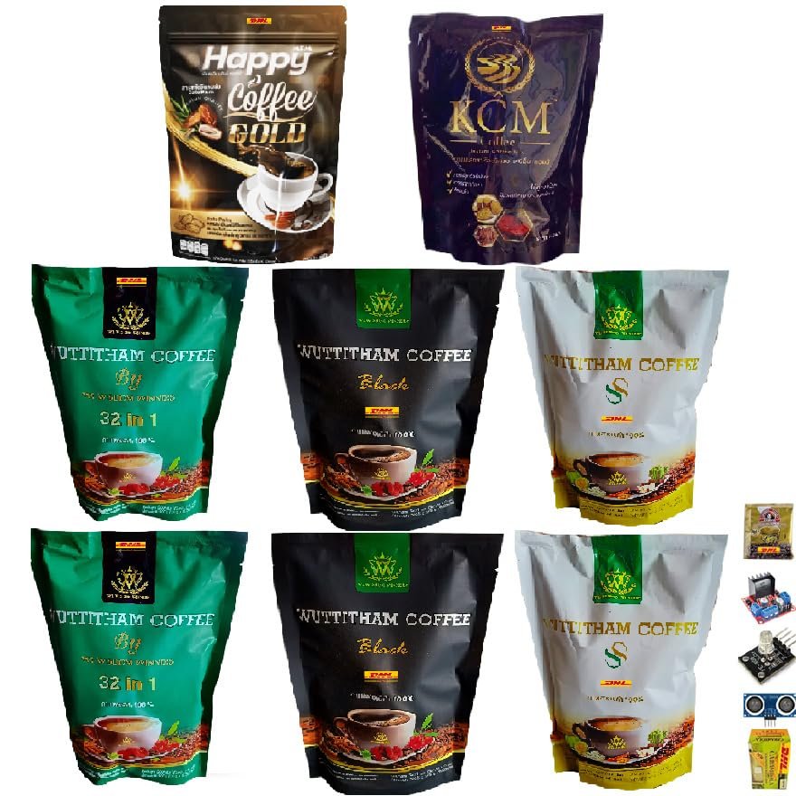Wuttitham-KCM Coffee-Happy Coffee Gold Instant Coffee Mix Arabica Roasted Snack Delicious Healthy Vegan Snack Set 8 By Beautygoodshop [Get Free For You Beauty Gifts]