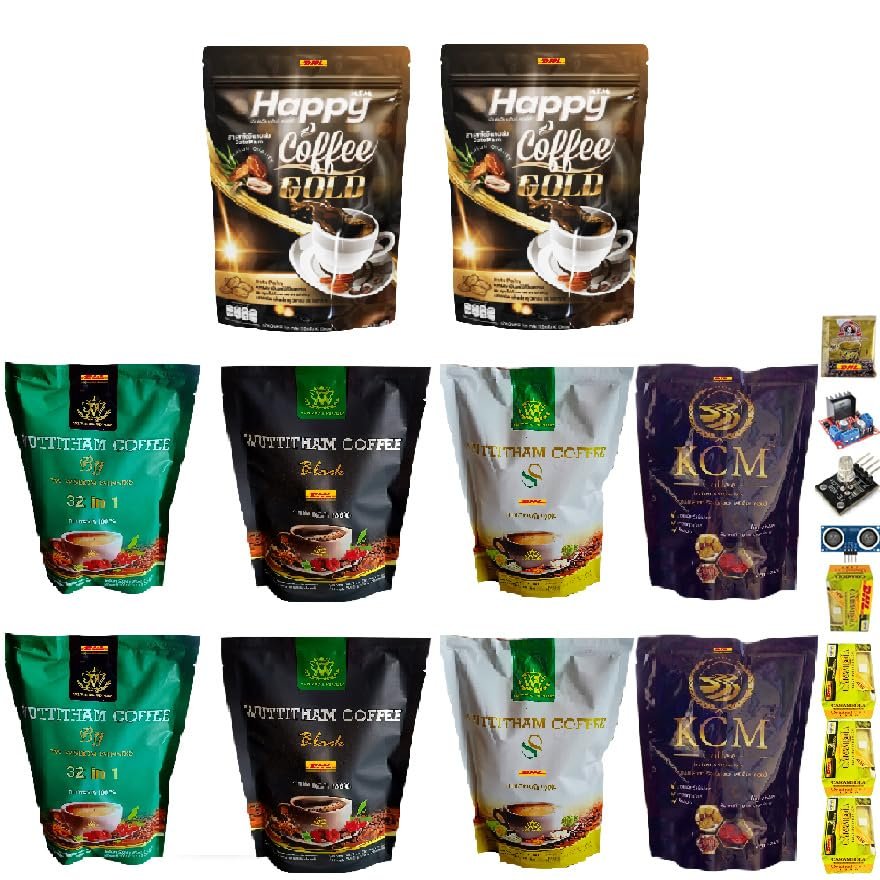 Vegan Snack Happy Coffee Gold-Wuttitham-KCM Coffee Instant Black Coffee Mix 8 in 1 Arabica Roasted Snack Delicious Healthy Set 10 By Beautygoodshop [Get Free For You Beauty Gifts]