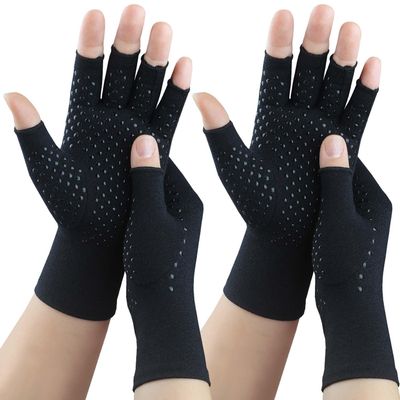 2 Pairs Arthritis Gloves, Compression Gloves for Women Men, Relieve Arthritis, Rheumatoid, Osteoarthritis, Carpal Tunnel Pain, Anti-Slip Fingerless Gloves for Hand Support (Pure Black-2pairs,Medium)