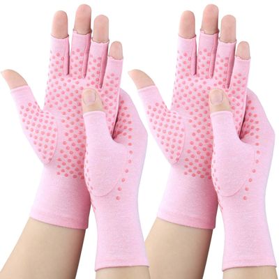 2 Pairs Arthritis Gloves, Compression Gloves for Women Men, Relieve Arthritis, Rheumatoid, Osteoarthritis, Carpal Tunnel Pain, Anti-Slip Fingerless Gloves for Hand Support (Pink-2pairs,Large)