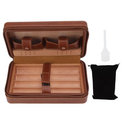 Xcello Brown Portable Cigar Humidor Case with Cedarwood Lining and Humidifier Travel Cigar Box with Storage Bag