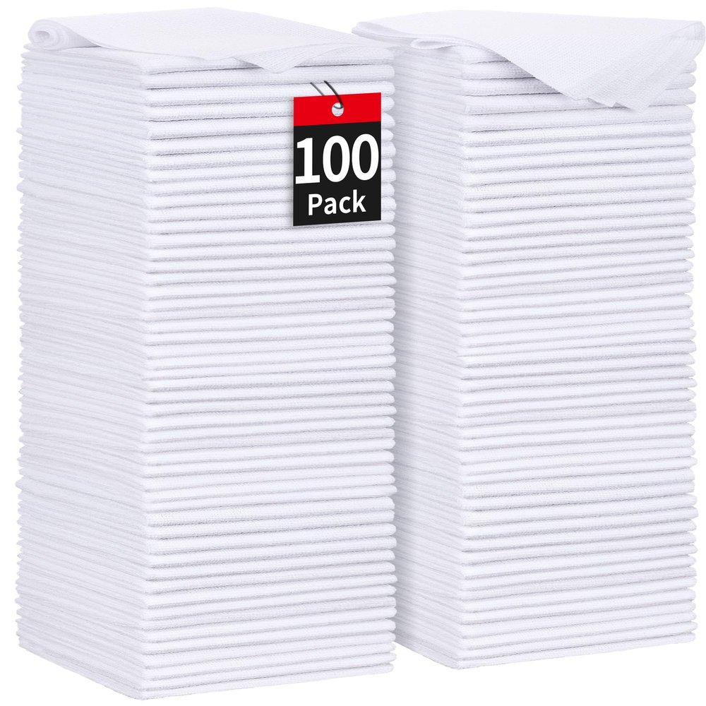 HOMERHYME White Microfiber Cleaning Cloths, 100 Pack Shop Towels Rags, Bulk Absorbent Lint-Free Detailing Cleaning Rags Microfiber Towels for Car Mechanic Automotive Garage Housekeeping, 11.5"*11.5"