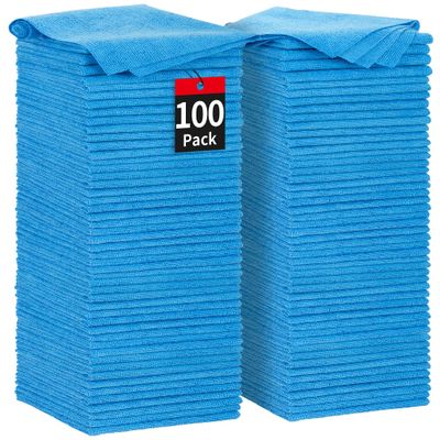 HOMERHYME Shop Towels, 100 Pack Microfiber Towels for Cars, Microfiber Cleaning Cloths, Bulk Multipurpose Lint-Free Cleaning Rag for Mechanic Automotive Garage Office, 11.5"*11.5" Blue