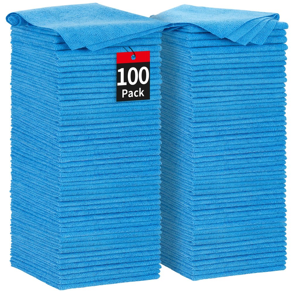 HOMERHYME Shop Towels, 100 Pack Microfiber Towels for Cars, Microfiber Cleaning Cloths, Bulk Multipurpose Lint-Free Cleaning Rag for Mechanic Automotive Garage Office, 11.5"*11.5" Blue