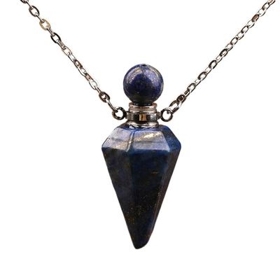HXSCOO Women's Small Natural White Roses Quartz Pendulum Perfume Bottle Necklace Chakra Reiki Diffuser Pendant Jewelry Gift (Color : Lapis Silver)