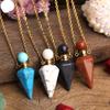 HXSCOO Women's Small Natural White Roses Quartz Pendulum Perfume Bottle Necklace Chakra Reiki Diffuser Pendant Jewelry Gift (Color : Lapis Silver) view 3