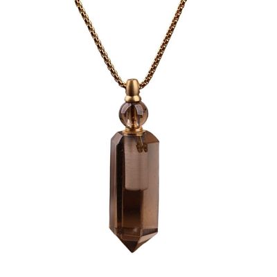 HXSCOO Aura Crystal Perfume Bottle Pendant Necklace Women Natural Hexagonal Gemstone Essential Oil Duffuser Necklace Jewelry (Color : Smoky Quartz)