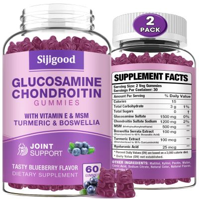 2 Pack Glucosamine Chondroitin Gummies, Extra Strength Glucosamine Chondroitin MSM with Elderberry & Turmeric, Joint Health, Flexibility, Antioxidant, Immune for Adults-Blueberry Flavored, 120 Gummies