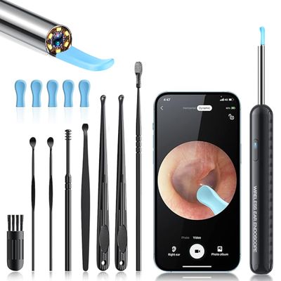 Argo Well Ear Wax Removal Kit with 1080P Camera - 360 HD Ear Cleaner for iOS/Android, 6 LED Lights, Soft Silicone Picks, IP67 Waterproof, Rechargeable, WiFi-Enabled Ear Care Set with 8 Tools