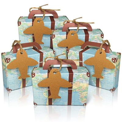 Hlsicnalm 50PCS Suitcase Favor Boxes World Map Mini Suitcase Boxes Wedding Candy Boxes For Travel Theme Wedding Baby Bridal Shower