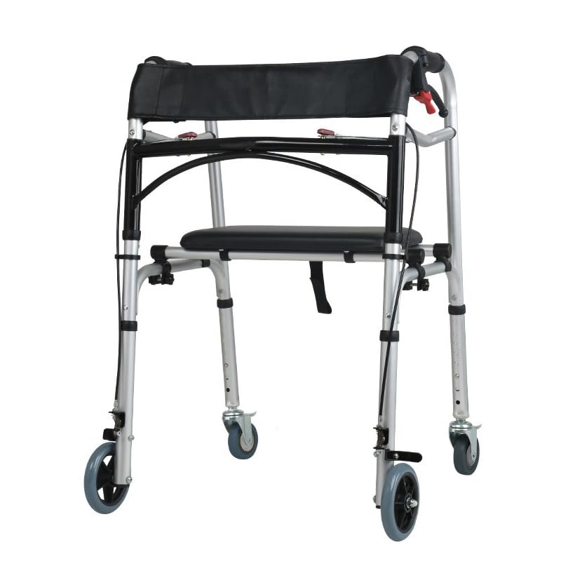 KEULEN Walking Frame, Walker with Seat and Brake, Folding Rollator, 81-90cm Adjustable Heights, Load 180KG, Disability Aids Walker, Thickened Aluminum Alloy Side Rod, for Elderly Handicap