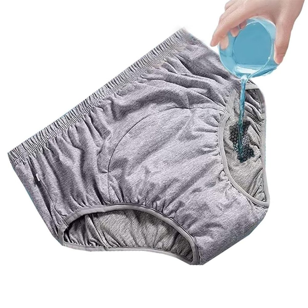 Washable Incontinence Underwear for Men Heavy Leakage, Loose Cotton Reusable Leakproof Adult Cloth Diapers for Elderly (x_l,Grey)
