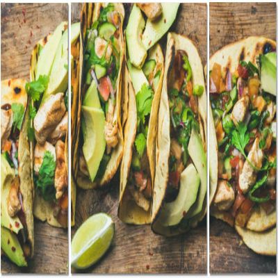 Canvas Wall Art Tacos grilled chicken avocado fresh salsa sauce and limes Framed Large Wall Art For Living Room Bedroom Kitchen Office Paintings Artwork Wall Decor 3 Piece Wall Art