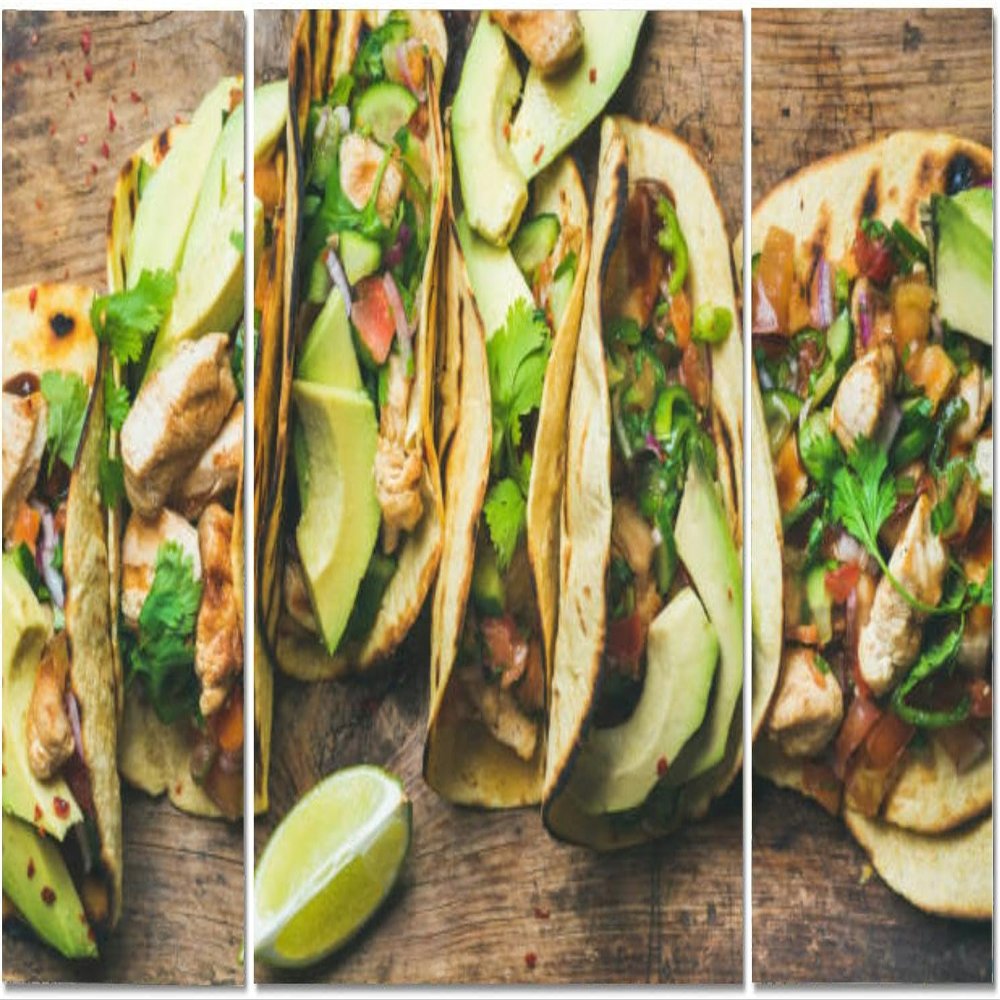 Canvas Wall Art Tacos grilled chicken avocado fresh salsa sauce and limes Framed Large Wall Art For Living Room Bedroom Kitchen Office Paintings Artwork Wall Decor 3 Piece Wall Art