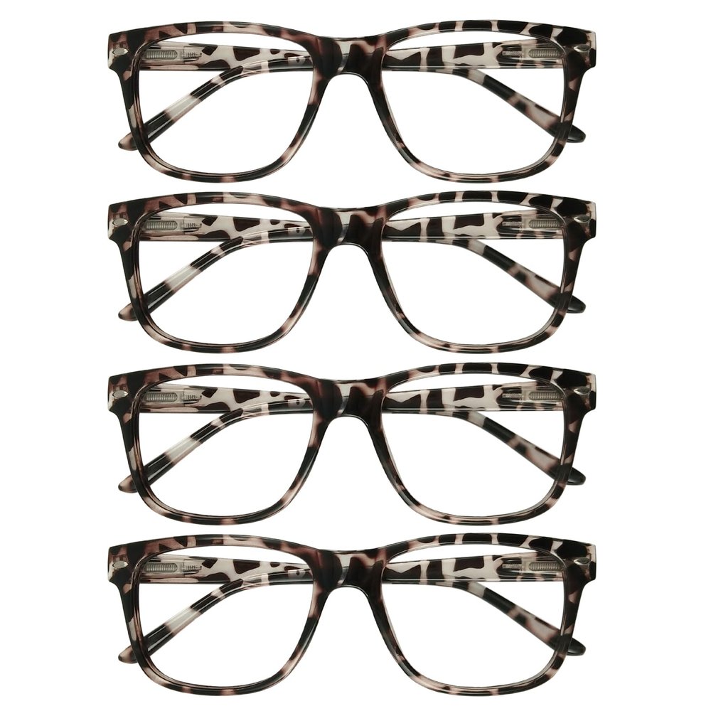 WEMOOTANTS 4 Pack Reading Glasses 6.0 for Women Men, Large Square Readers 6.00 Tortoise Frame with Spring Hinge, Mens Designer Reader Glasses