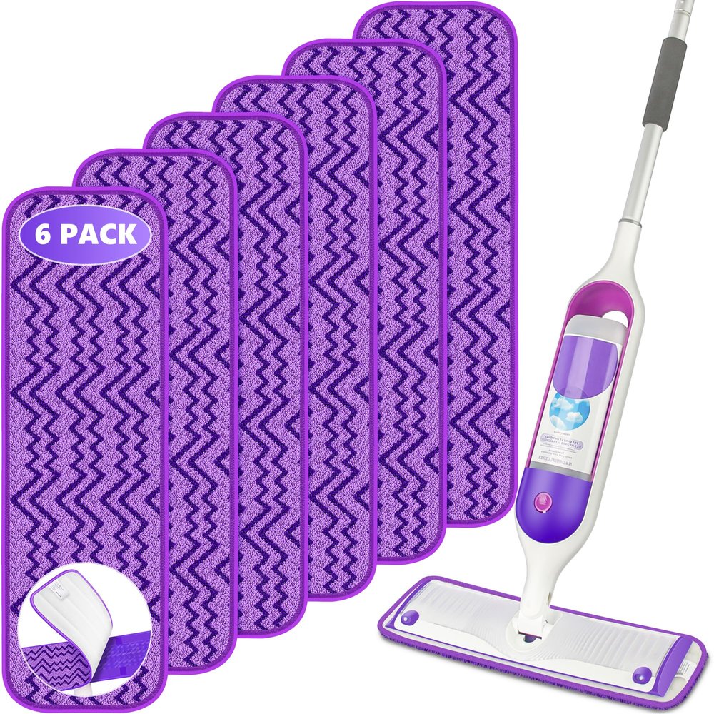 6 Pack Reusable Mop Pads Compatible with Swiffer PowerMop - Enspoway Microfiber Washable Mopping Pad Refills for 13" 14" 15" Mop Multi-Surface Wood Floor Cleaning - Purple