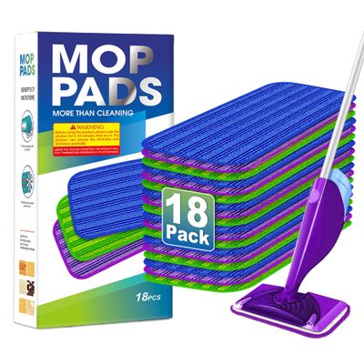 18 Pack Reusable Mop Pads Compatible with Swiffer Wet Jet Mop, Wet Pads Refill Pads Refills Mop Refill Pads Washable Wet Dry Use Mop Replacement Heads for Hard Wood Floor Cleaning