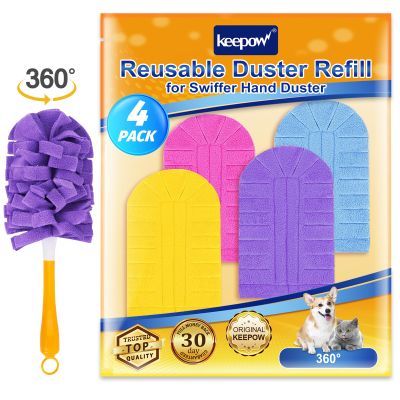 KEEPOW Reusable Duster Refill Compatible with Swiffer Hand Duster, Heavy Duty Duster Refills, 360 Degree Dusters Refills for Cleaning, Fleece Refill Ceiling Fan, 4 Pack (Handle is Not Included)