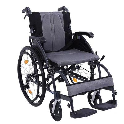 Lightweight Wheelchair, Portable Folding Manual Wheelchair, Wheelchair for The Elderly, Front and Rear Brakes, Load Capacity 200 kg, Storage Bag Behind The seat (Color : Gray)