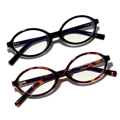 bullabulling 2Pack Retro Oval Blue Light Blocking Reading Glasses for Women Vintage Fashion 90s Small Oval Frame Eyeglasses (black/demi, 2.25, x)