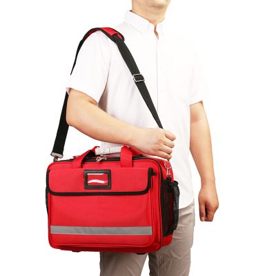 XJZHANG Medical Supplies Bag, Nurse Bag with Handle and Shoulder StrapEmpty First Aid Kit Bag with Reflective Strips for Home Health Care, Travel, Red