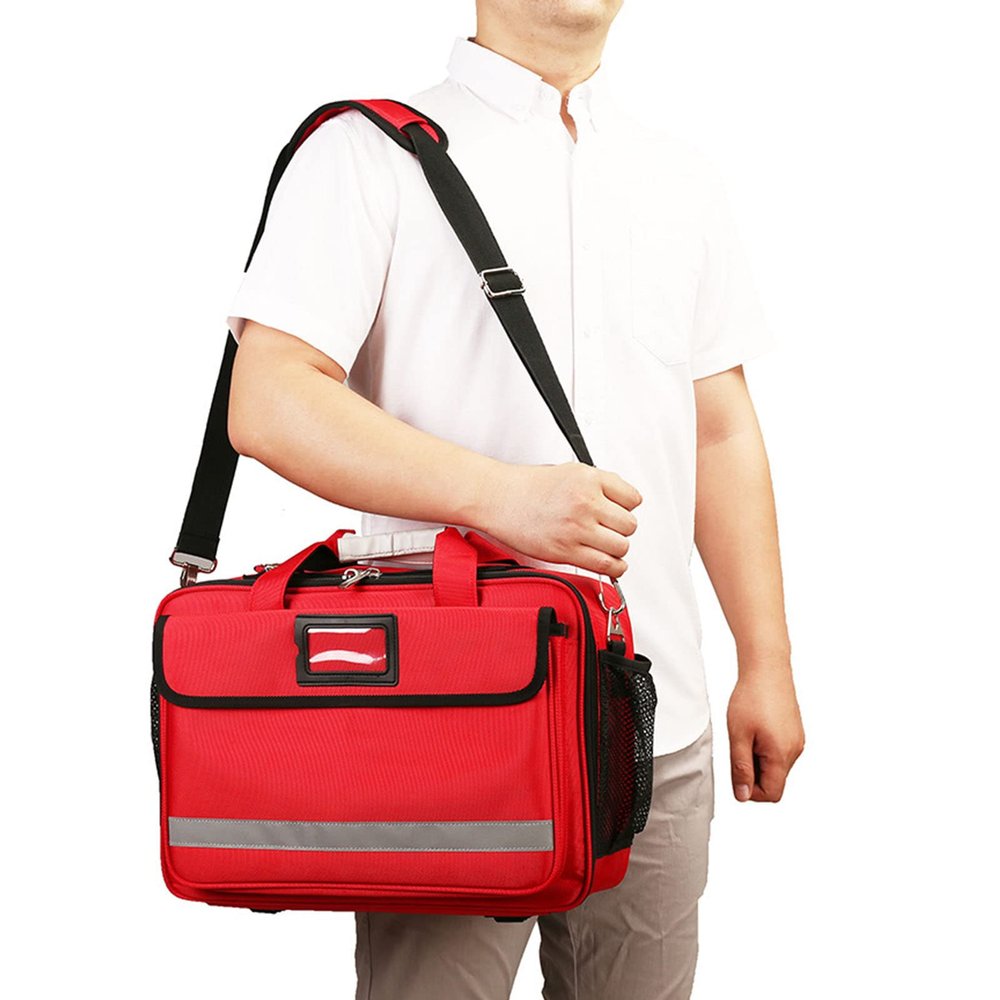 XJZHANG Emergency Responder Trauma Bag Empty, Professional First Aid Bag with Inner Dividers and Anti-scratch Bottom, Ideal for EMT, EMS, Paramedics, Red, Empty