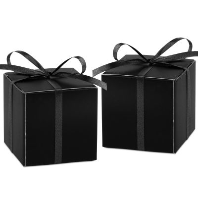 Adecortalk 100Pcs Black Gift Box 2x2x2 inches Gift Candy Box with Ribbons Black Party Favor Boxes for Wedding Baby Shower Birthday Party Sunday School Graduation Bridal Shower Halloween Valentine