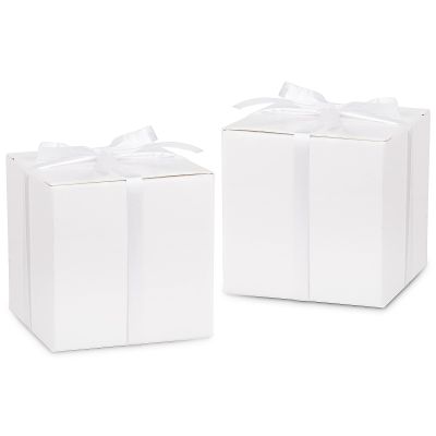 Adecortalk 100 Pcs Mini White Gift Boxes 2x2x2 Inches White Party Favor Boxes Gift Candy Boxes with Ribbons for Birtyhday Wedding Baby Shower Graduation Bridal Shower Halloween Christmas Valentine Gifts