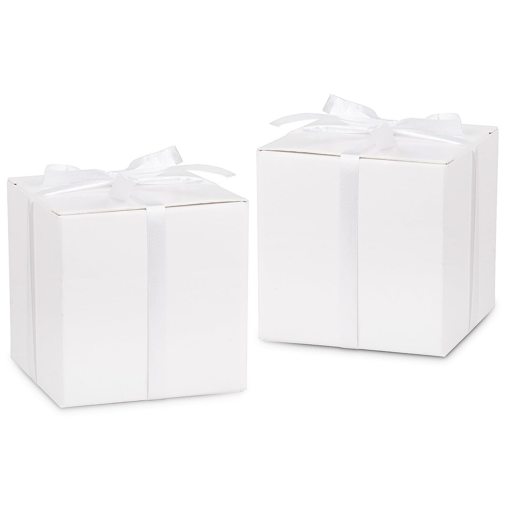 Adecortalk 100 Pcs Mini White Gift Boxes 2x2x2 Inches White Party Favor Boxes Gift Candy Boxes with Ribbons for Birtyhday Wedding Baby Shower Graduation Bridal Shower Halloween Christmas Valentine Gifts