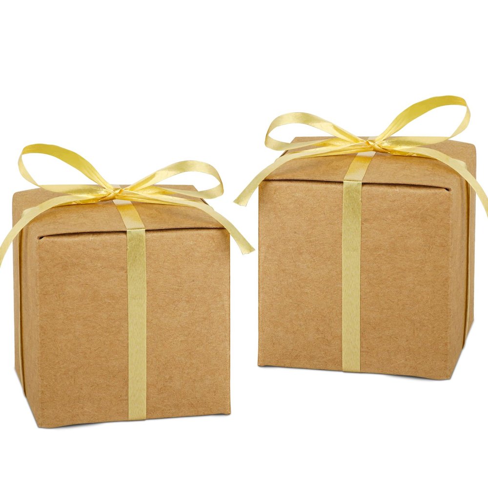 Adecortalk 100 Pack Brown Kraft Gift Boxes 2x2x2 inches Small Kraft Gift Boxes with Ribbons Mini Cardboard Boxes Candy Treat Boxes for Gift Wrapping Wedding Bridesmaid Baby Shower Birthday Christmas