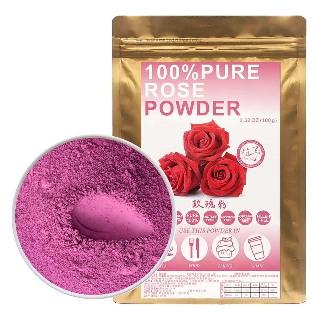 100% Natural Pure Rose Powder 100g/3.52oz Edible Rose Petal Powder for Cooking & Baking - Natural Powdered Organic Rose Petals for DIY Face Masks, Skin & Hair Care Products