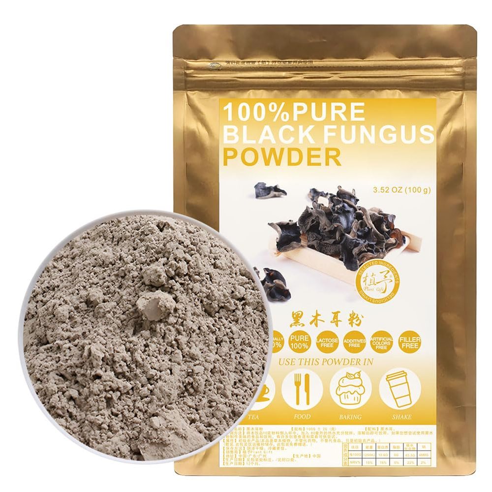 100% Natural Pure Black Fungus Powder 100g/3.52oz, Dried Woodear Mushrooms Black Fungus For Smoothies, Shakes, Baking & Drinks,Tea | Free from Preservatives