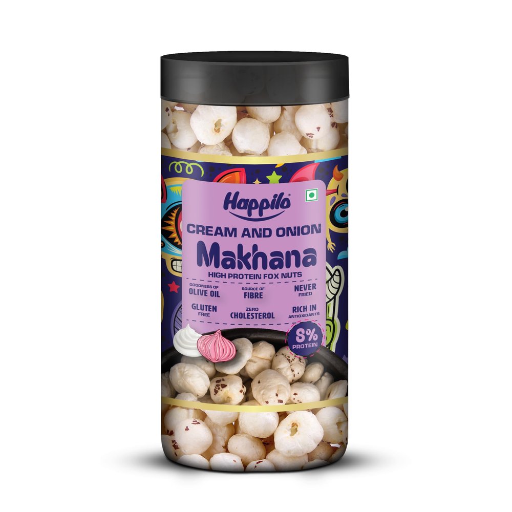 Cream & Onion Roasted Makhana Snack, 80g, Low Calorie, Gluten Free, Vegan by Happilo