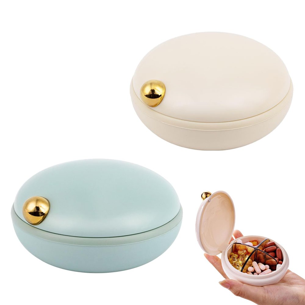 2Pack Small Travel Pill Organizer,4 Compartments Portable Pill Case,Compact Pill Container Medicine Vitamin Fish Oil Organizer,Waterproof Pill Container for Pocket Purse