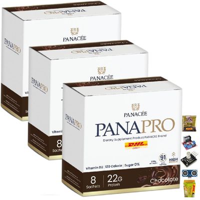 Snack Healthy Delicious 8 Sachets/Box Panacee Panapro Chocolate Flavor Innovative From Germany 320g (of 3) By Beautygoodshop [Get Free For You Beauty Gifts]
