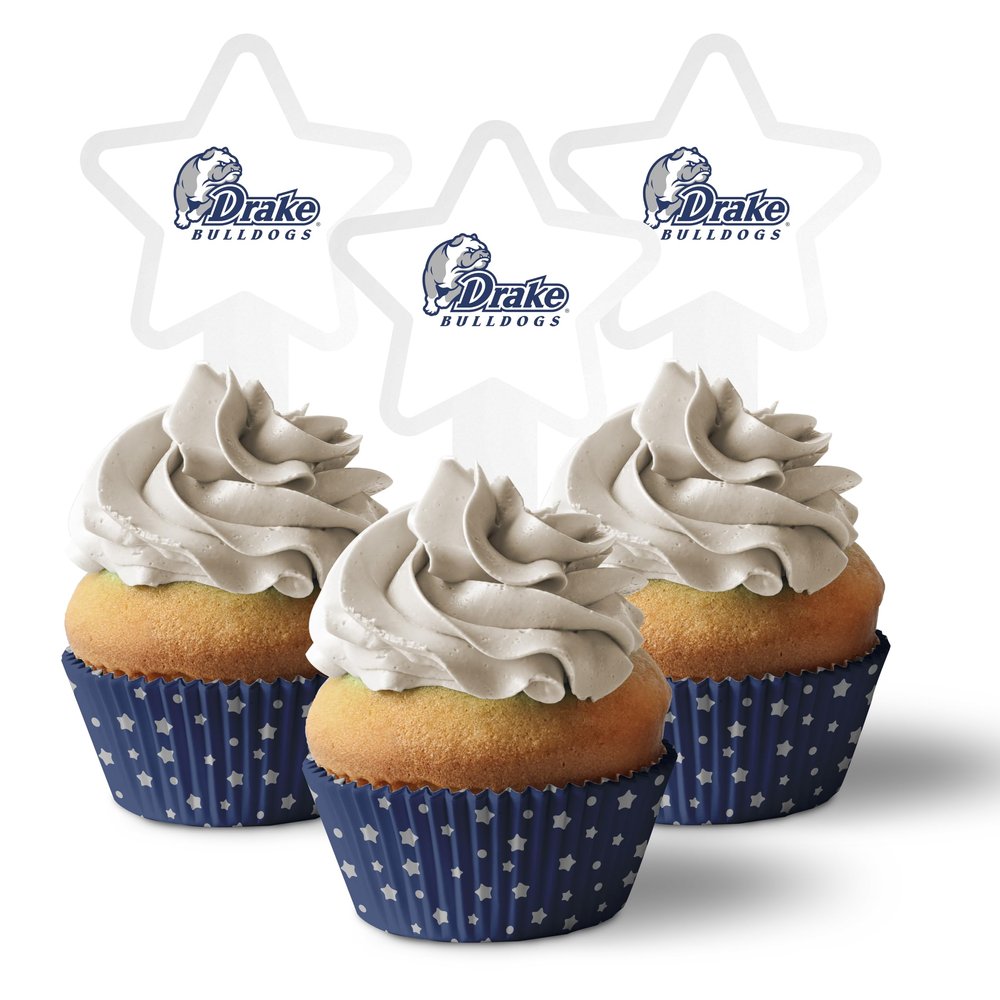 Drake University Cupcake Toppers, Officially Licensed Bulldogs Cupcake Picks, Solid Plastic(Star, 200)