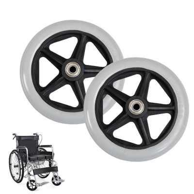 WORDFUN 2pcs 6/7/8in Solid Wheel Replacement for Wheelchairs, Rollator Wheels, PVC Wheelchair Front Wheels, Wear-Resistant Solid Tires Front Wheel with Bearing, Black, Grey
