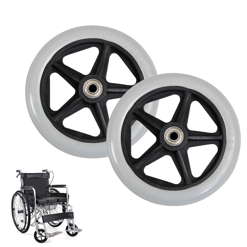 WORDFUN 2pcs 6/7/8in Solid Wheel Replacement for Wheelchairs, Rollator Wheels, PVC Wheelchair Front Wheels, Wear-Resistant Solid Tires Front Wheel with Bearing, Black, Grey