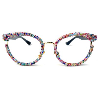 mincl Oversized Round Bling Rhinestone Reading Glasses for Women Festival Party Readers trendy Anti Blue Light Magnifier (black, 3.25, x)