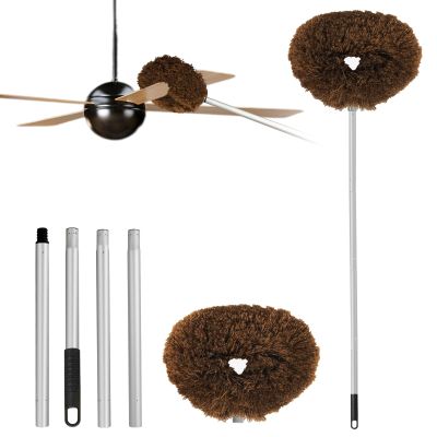 Ceiling Fan Cleaner Duster Reusable Microfiber Ceiling Fan Blade Cleaner Removable Duster with Extension Pole Adjusts 13 to 49.7 Inch for Cleaning Walls Bookshelves Furniture Door Window Top (Brown)