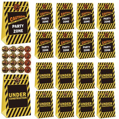 20 Pack Construction Party Goodie Bags with Stickers - Treat Bags for Kids' Construction Theme Birthday Parties