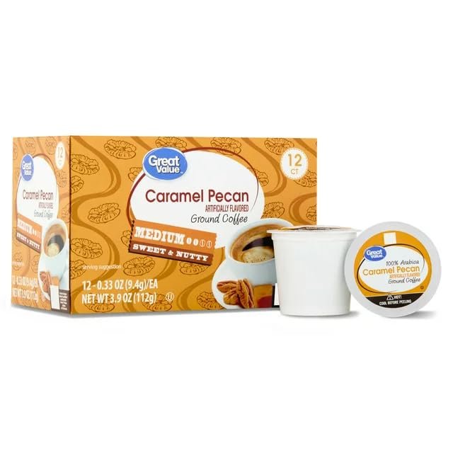 Great Value Caramel Pecan, Single Serve Pods, Medium Roast, 3.9 oz, 12 Count