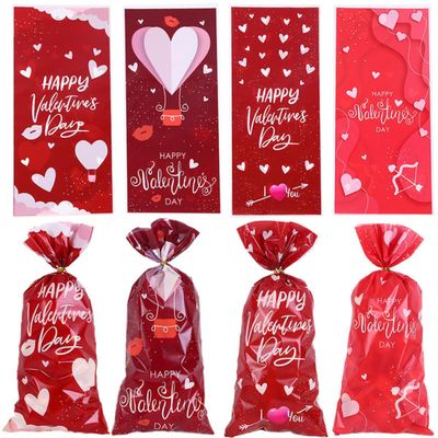 fjygwx13 50pcs Valentine's Day Cellophane Treat Bags Red Heart Cello Gift Bags Sweet Goodie Candy Party Favor Bags Plastic Gold Twist Ties for Wedding Anniversary Supplies