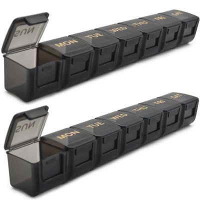 2 Pack Weekly Pill Organizer, Large 7 Day Pill Case, Daily Vitamin Case Medicine Box, AM/PM Pill Containers for Medicine Supplements Fish Oil (Black & Black)