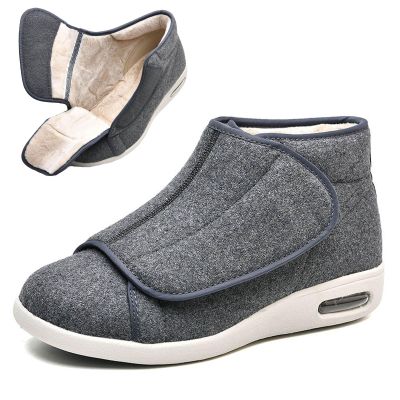 bumuam Women Wide Width Elderly Shoes,Winter Warm Plush Arthritis Swollen Feet Memory Foam Shoes Adjustable Closures Closed Toe No-Slip Boots Outdoor Men 4.5/Women 5.5
