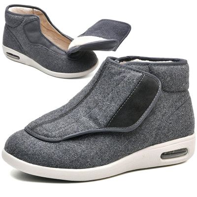 bumuam Women Wide Width Elderly Shoes,Winter Warm Plush Arthritis Swollen Feet Memory Foam Shoes Adjustable Closures Closed Toe No-Slip Boots Outdoor Men 7.5/Women 8.5