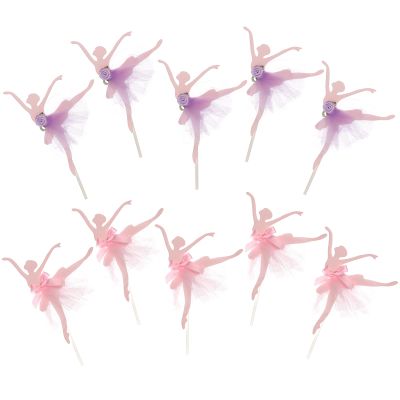 10 PCS Ballerina Girls Cupcake Topper, Ballet Cake Topper, Birthday Cake Topper,Pink Purple Tutu Girl for Dancing Princess Birthday Party, Birthday Party Cake Decoration, Studio Photo Prop
