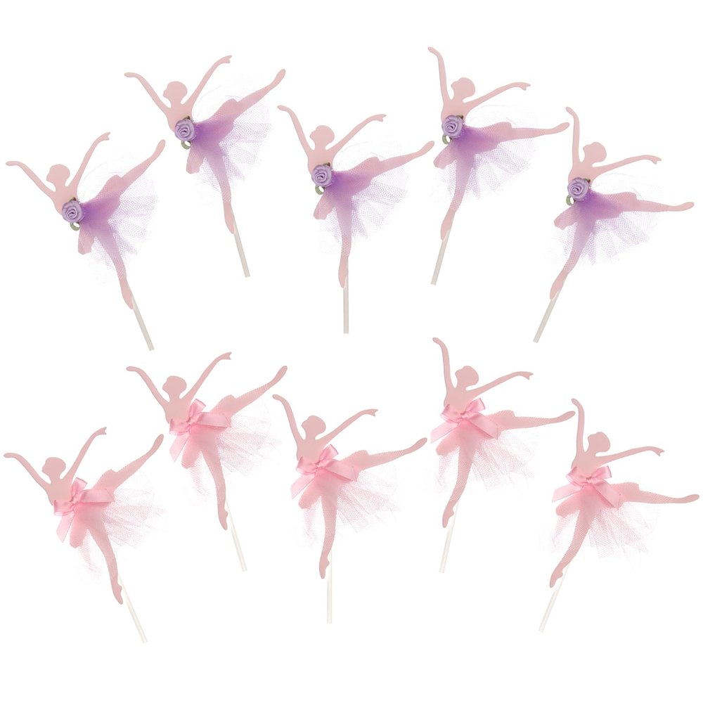 10 PCS Ballerina Girls Cupcake Topper, Ballet Cake Topper, Birthday Cake Topper,Pink Purple Tutu Girl for Dancing Princess Birthday Party, Birthday Party Cake Decoration, Studio Photo Prop