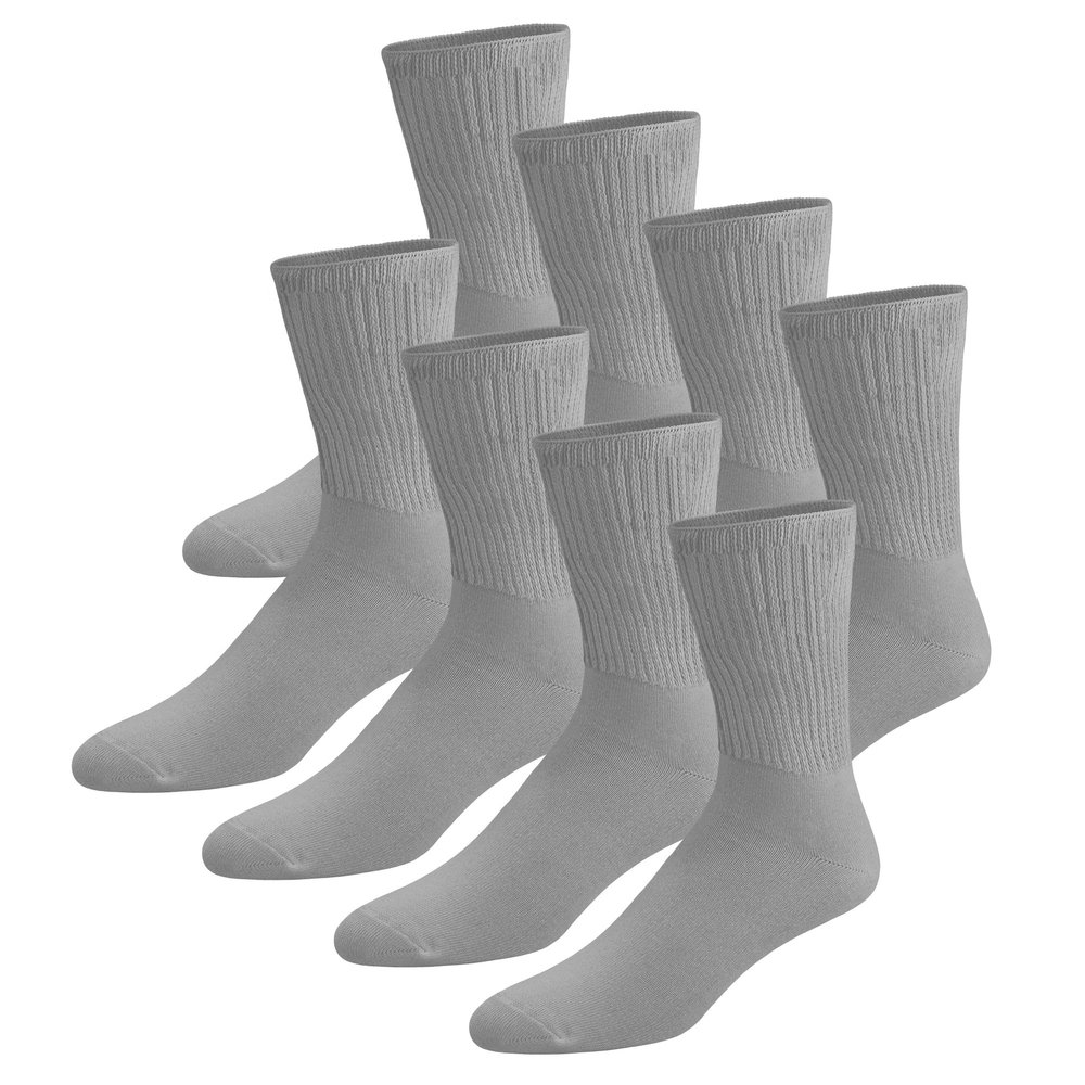 Brooklyn Socks 8 Pairs of Thin Combed Cotton Diabetic Socks for Men & Women, Loose, Wide, Non-Binding Neuropathy Low-Crew Socks (Gray, Fit's Shoe Size 7-11)